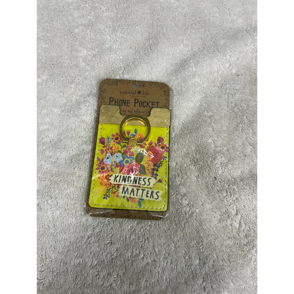 Natural Life Kindness Matters Phone Pocket Ring Card Holder Floral Yellow NEW